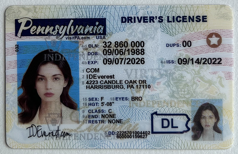 ​Authentic Scannable Pennsylvania Fake ID Card