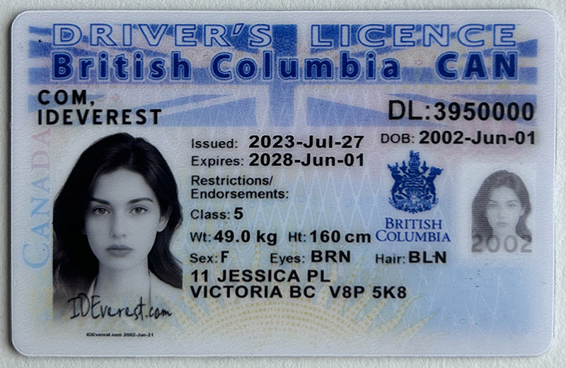 ​Authentic Scannable British Columbia Fake ID Card